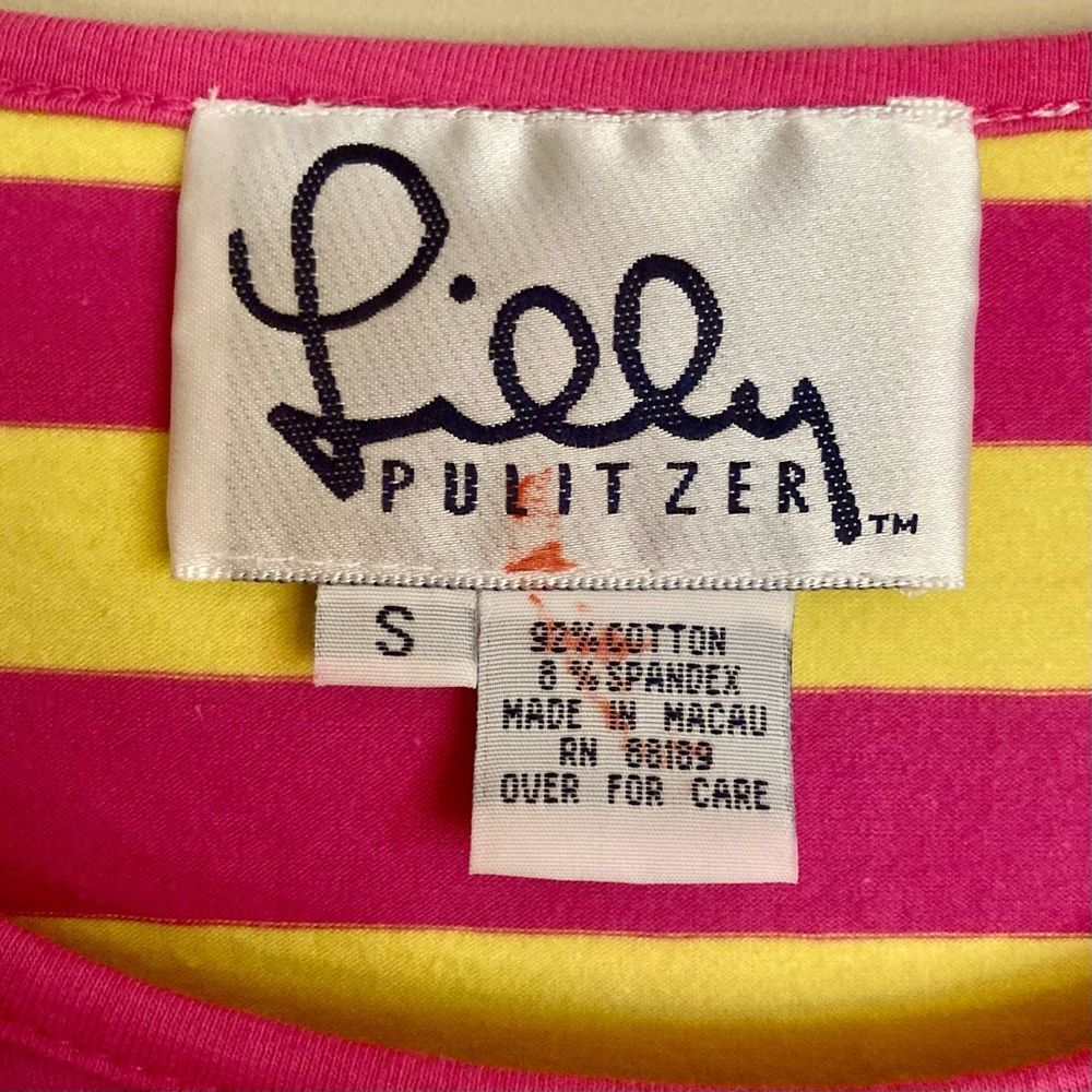 Vintage Lilly Pulitzer Mod Striped Shift Dress Elbow Sleeves Pink Yellow Size S - Picture 9 of 11